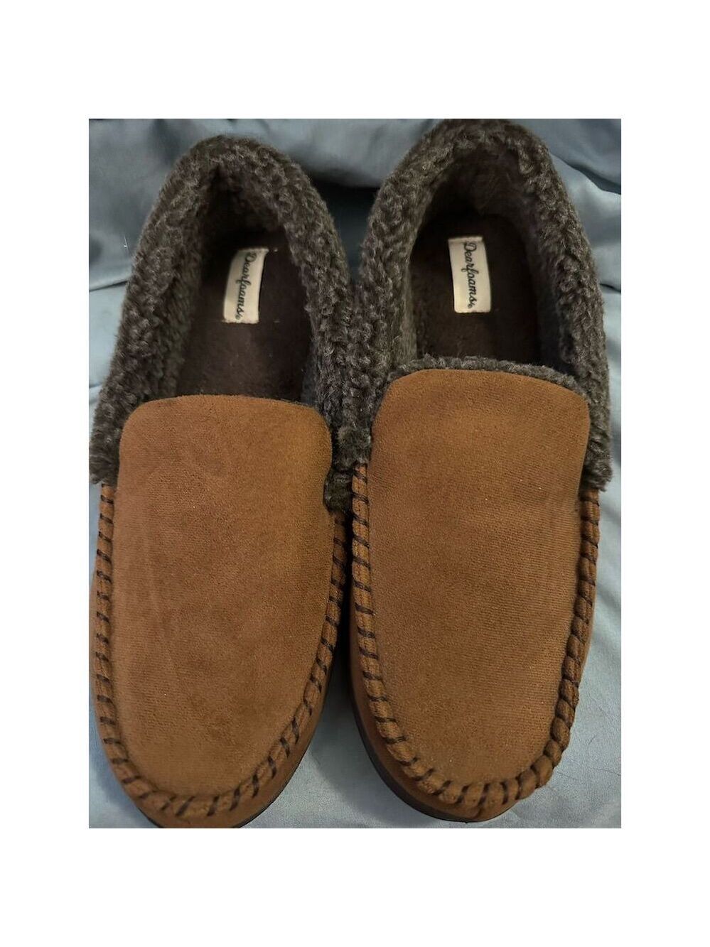 Dearfoams Men's Moccasin Slippers Brown Size 9-10 Indoor/Outdoor